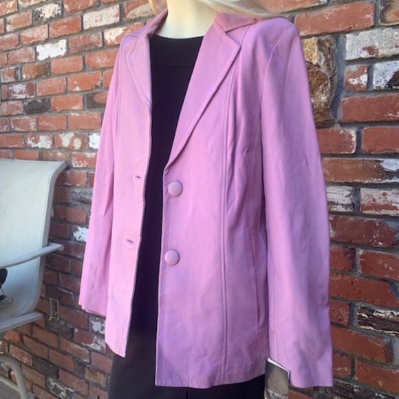 Bernado Leather Jacket Pink with Blue Fading throughout jacket - Picture 1 of 7
